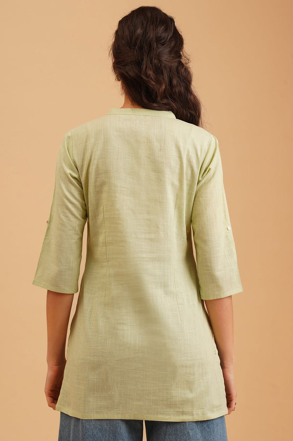 Green Embroidered Pure Cotton Straight Top