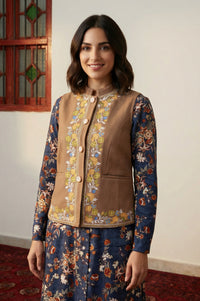 Brown Embroidered Straight Winter Waistcoat