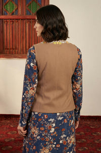 Brown Embroidered Straight Winter Waistcoat
