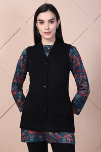 Black Solid Acrylic Straight Cardigan