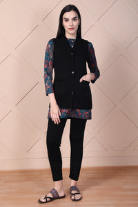Black Solid Acrylic Straight Cardigan