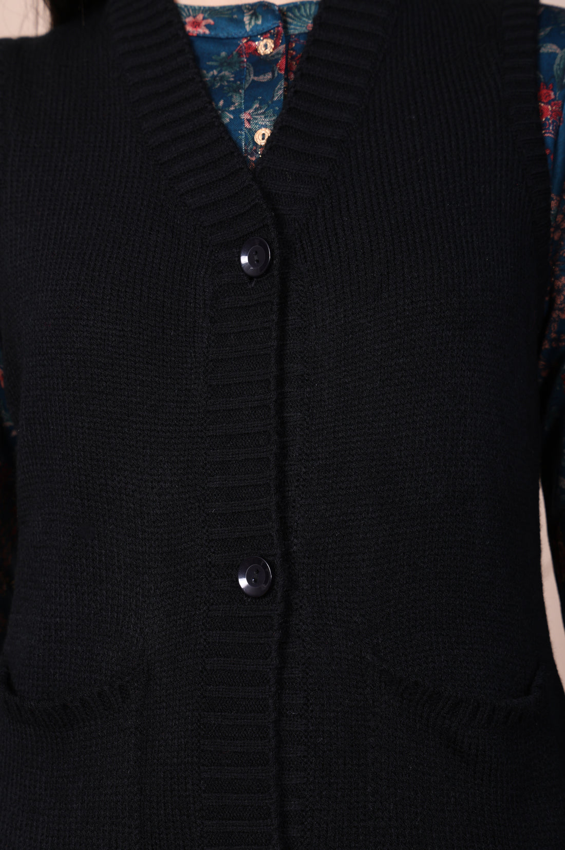 Black Solid Acrylic Straight Cardigan