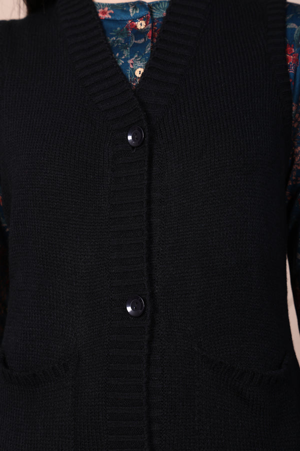 Black Solid Acrylic Straight Cardigan