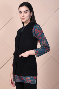 Black Solid Acrylic Straight Cardigan