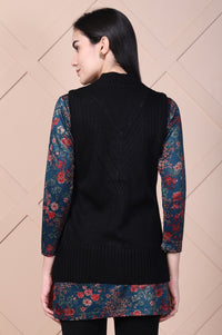 Black Solid Acrylic Straight Cardigan