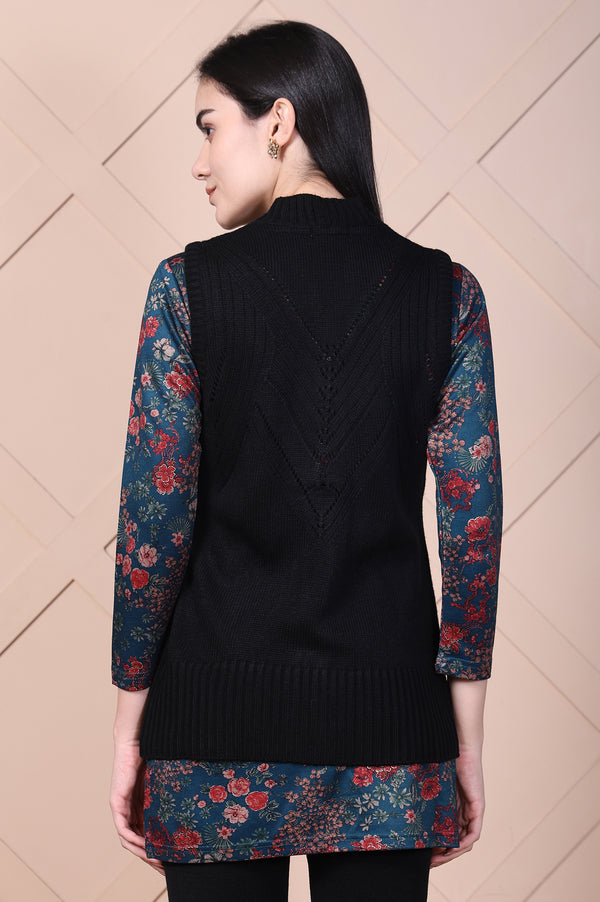 Black Solid Acrylic Straight Cardigan
