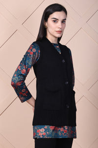 Black Solid Acrylic Straight Cardigan