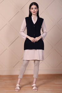 Navy Blue Solid Acrylic Straight Cardigan