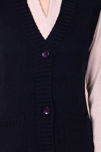 Navy Blue Solid Acrylic Straight Cardigan