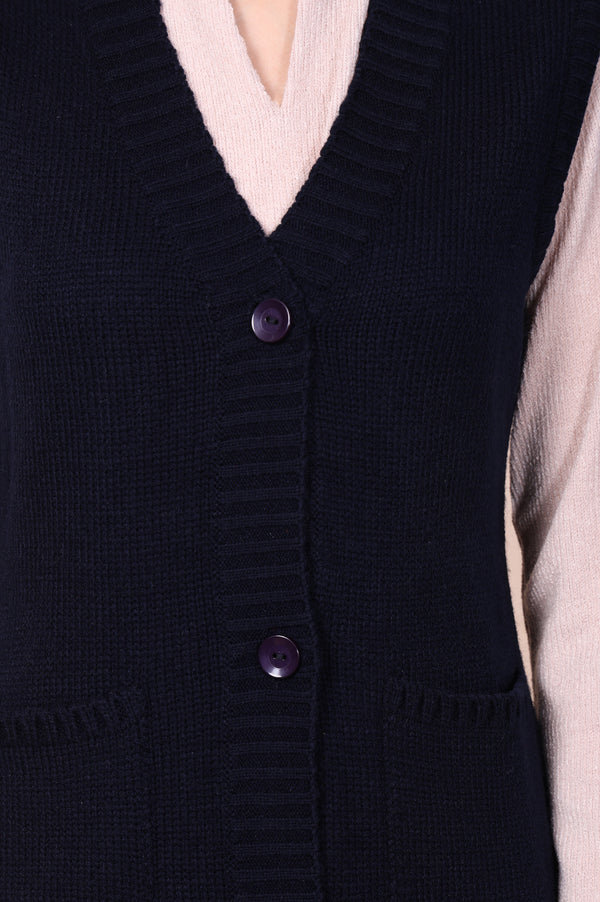 Navy Blue Solid Acrylic Straight Cardigan