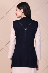 Navy Blue Solid Acrylic Straight Cardigan