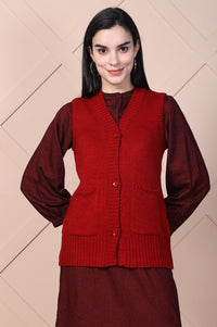 Red Solid Acrylic Straight Cardigan