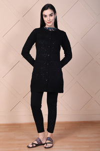 Black Geometric Printed Acrylic Straight Cardigan