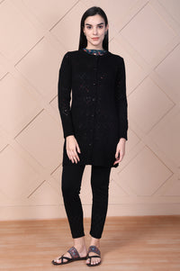 Black Geometric Printed Acrylic Straight Cardigan