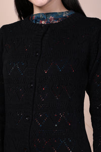 Black Geometric Printed Acrylic Straight Cardigan