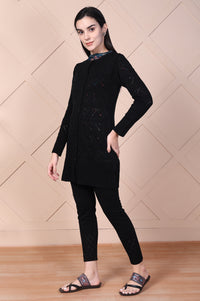 Black Geometric Printed Acrylic Straight Cardigan