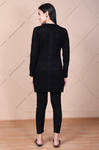 Black Geometric Printed Acrylic Straight Cardigan