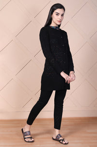 Black Geometric Printed Acrylic Straight Cardigan