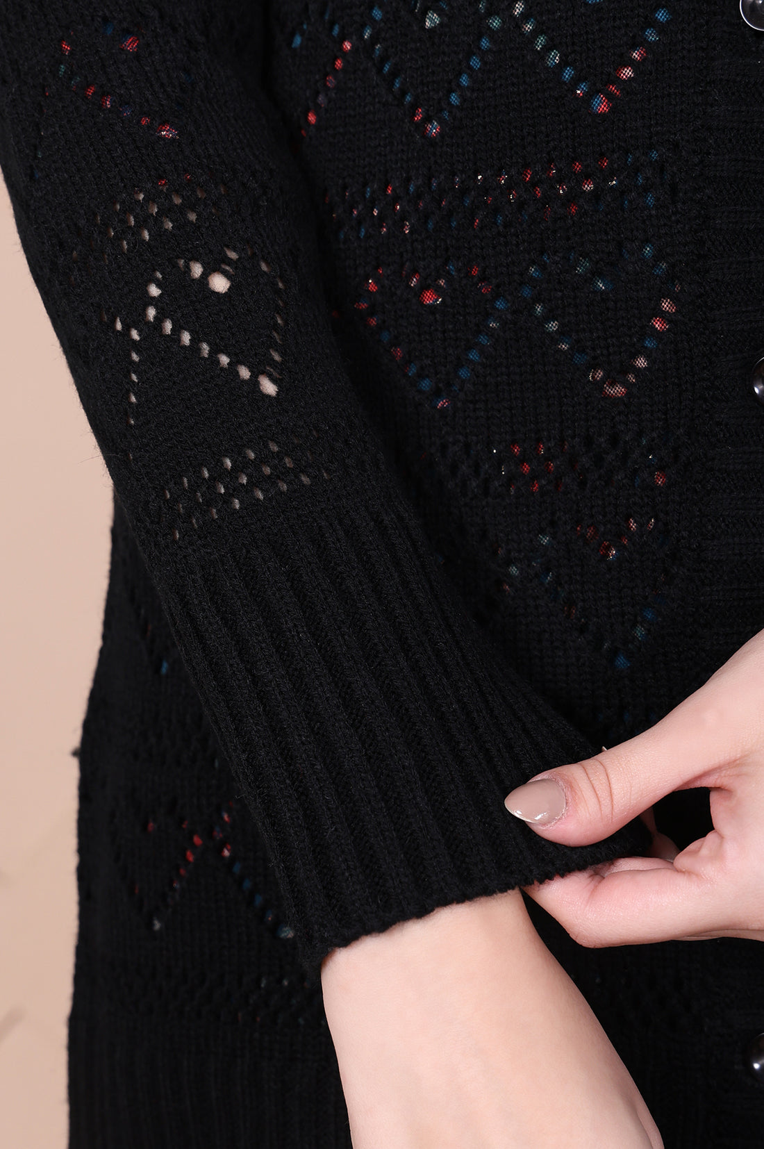 Black Geometric Printed Acrylic Straight Cardigan