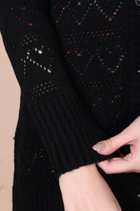 Black Geometric Printed Acrylic Straight Cardigan