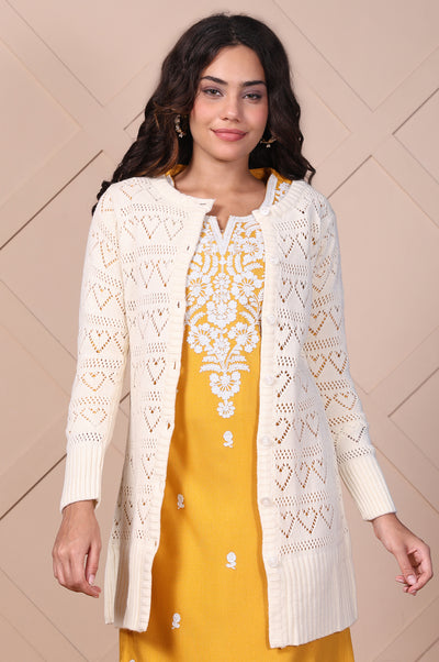 Off-White Embroidered Straight Acrylic Sweater