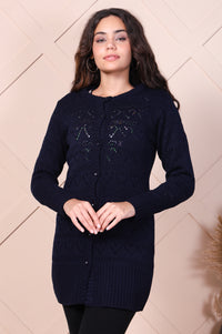 Navy Blue Embroidered Straight Acrylic Sweater