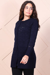 Navy Blue Embroidered Straight Acrylic Sweater