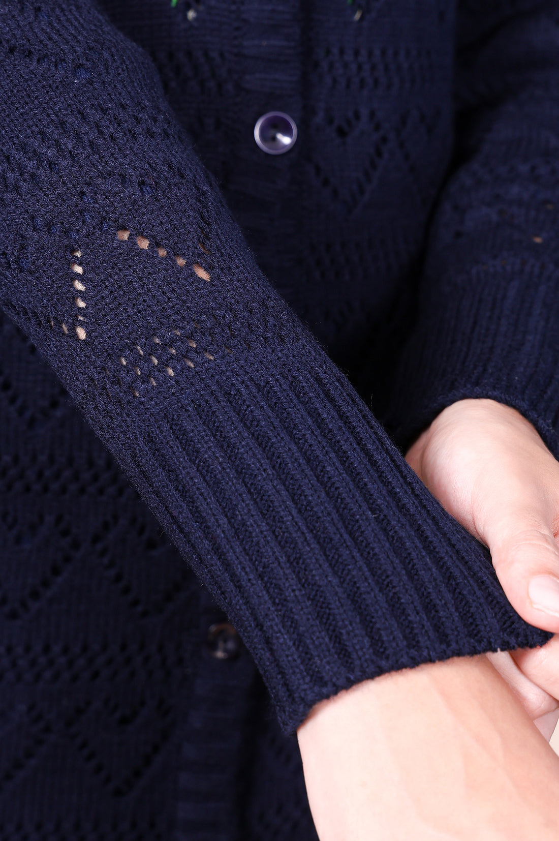 Navy Blue Embroidered Straight Acrylic Sweater