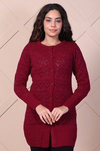 Maroon Embroidered Self Design Straight Acrylic Sweater