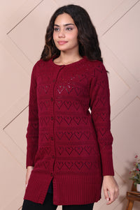 Maroon Embroidered Self Design Straight Acrylic Sweater