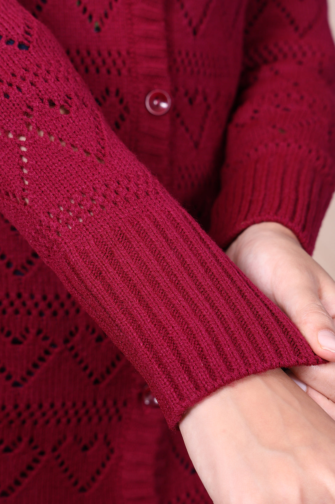 Maroon Embroidered Self Design Straight Acrylic Sweater