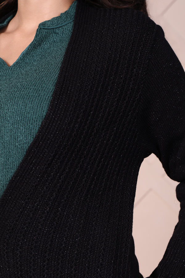 Black Self Design Straight Acrylic Sweater