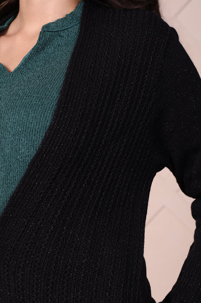 Black Self Design Straight Acrylic Sweater