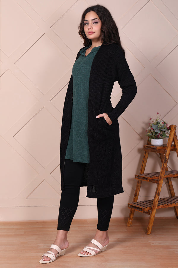 Black Self Design Straight Acrylic Sweater