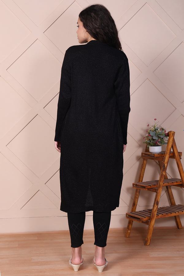 Black Self Design Straight Acrylic Sweater