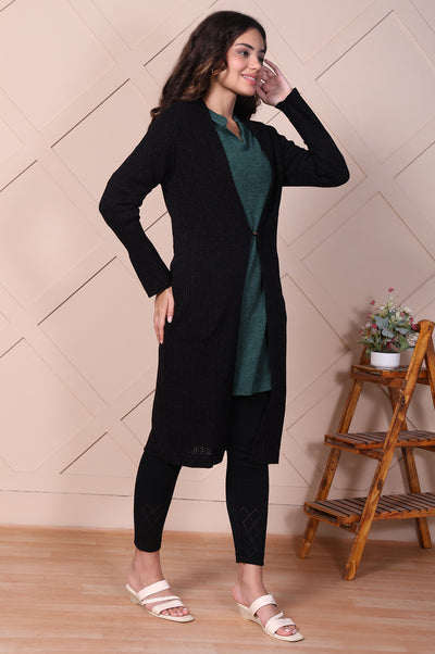 Black Self Design Straight Acrylic Sweater