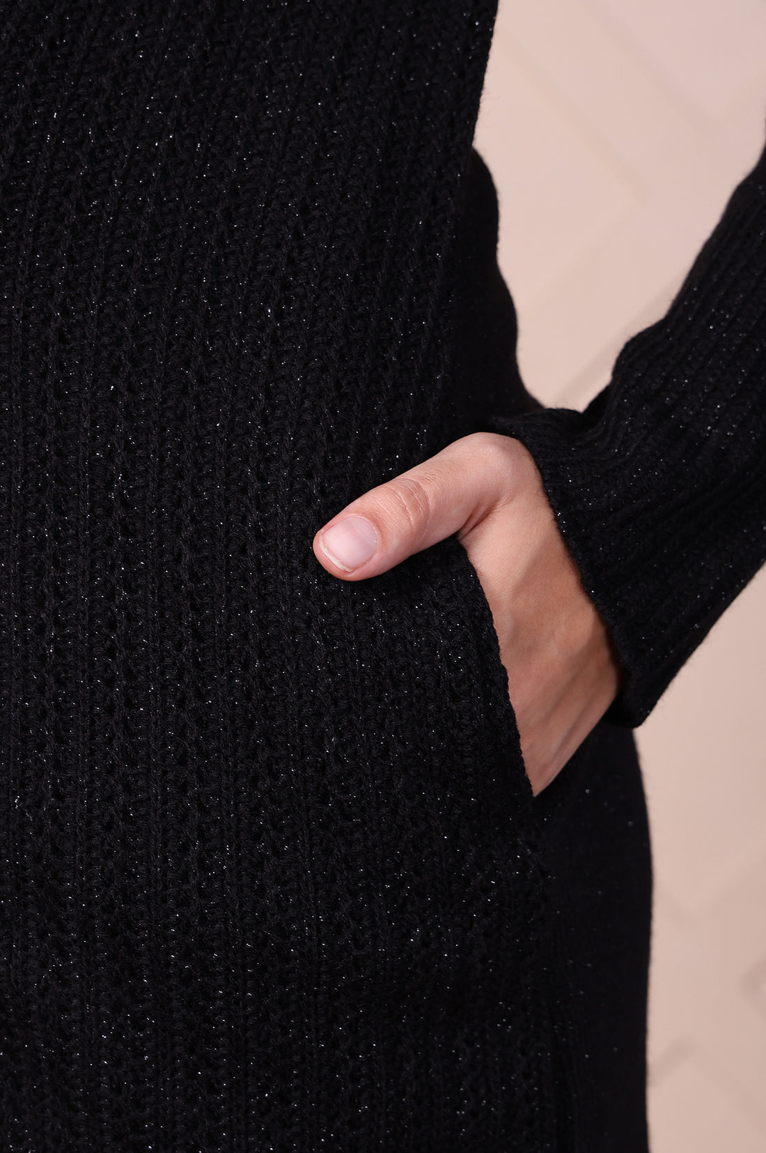 Black Self Design Straight Acrylic Sweater