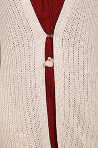 Beige Textured Tasseled Straight Acrylic Sweater