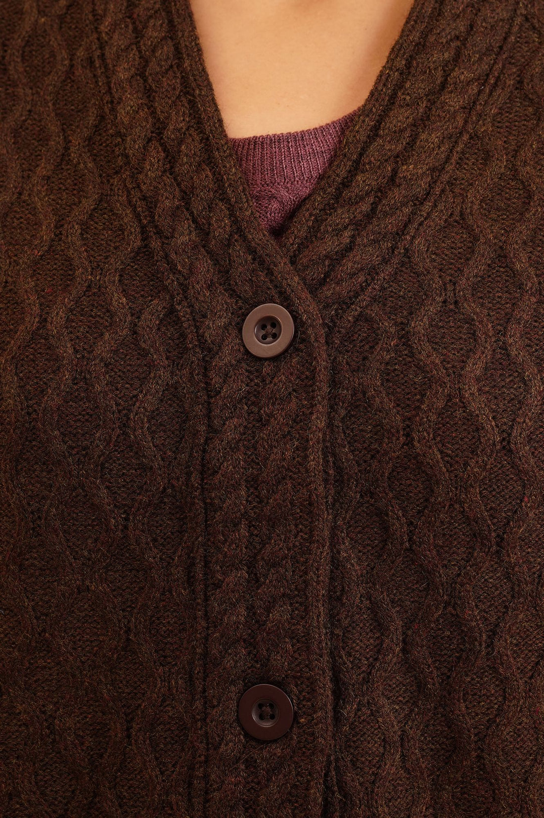 Coffee Brown Textured Sleeveless Acrylic Straight Winter Sweater