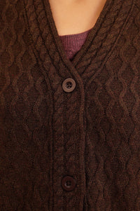 Coffee Brown Textured Sleeveless Acrylic Straight Winter Sweater