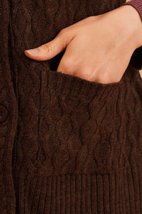 Coffee Brown Textured Sleeveless Acrylic Straight Winter Sweater