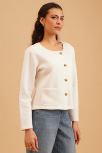 Off White Solid Winter Jacket