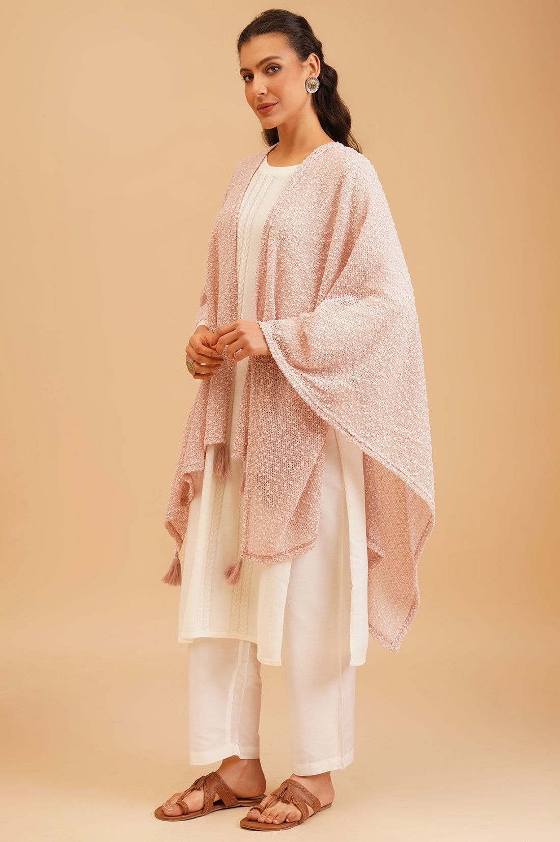 Pink Textured Sleeveless Winter Gilet