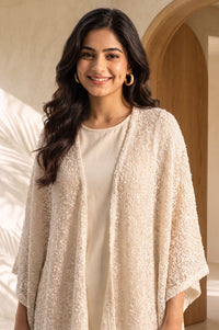 Cream Winter Tassels &amp; Pompoms Textured Korea Shawl