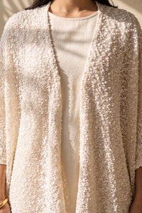 Cream Winter Tassels &amp; Pompoms Textured Korea Shawl
