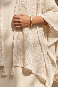 Cream Winter Tassels &amp; Pompoms Textured Korea Shawl