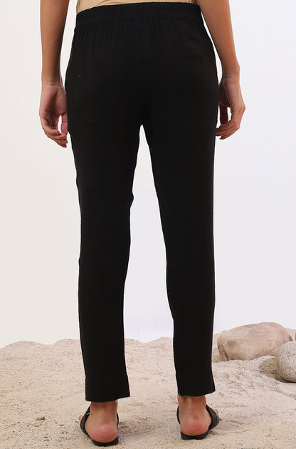 Black Solid Straight Blend Trousers