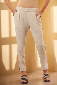 Off White Solid Straight Blend Trousers