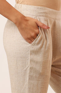 Off White Solid Straight Blend Trousers