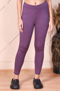 Purple Solid High-Waist Opaque Modal Tights